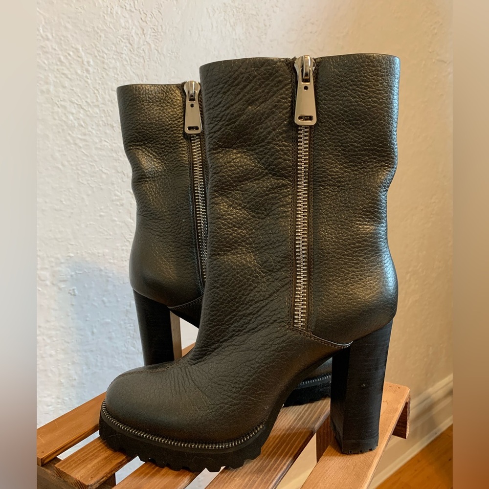 Heeled faux leather boots size 38